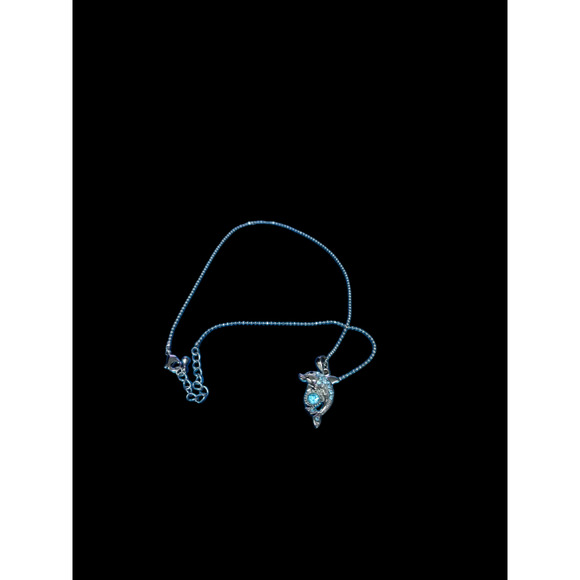 18" Aqua Marine Rhinestones Dolphin pendent on silver tone necklace - Picture 2 of 2